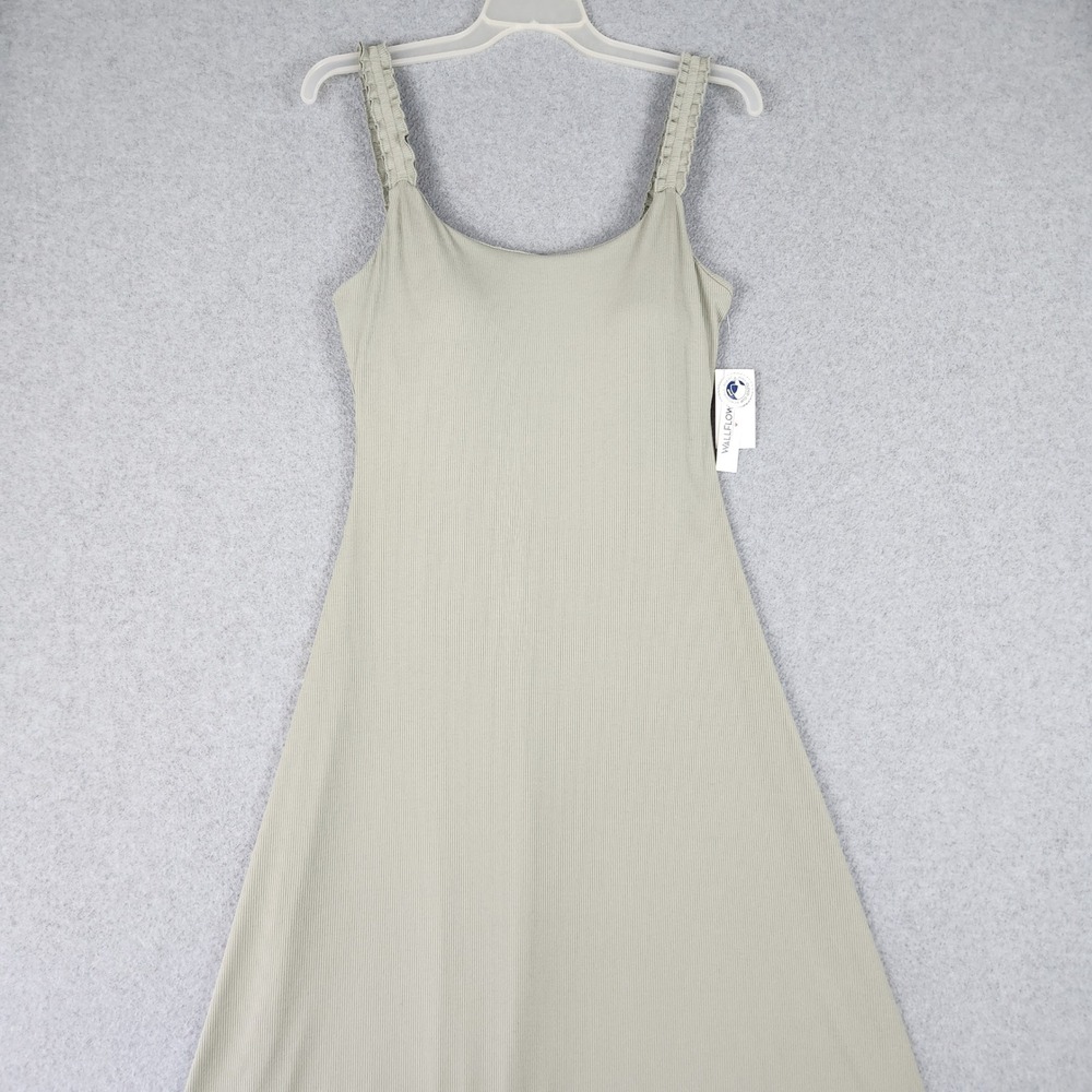 Wallflower Maxi Dress Womens M Sage Green Ribbed Knit‎ Ruffle Strap Shelf Bra